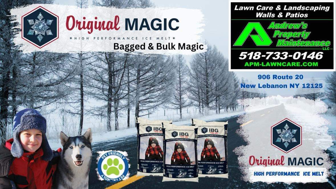 Original Magic Bagged & Bulk Ice Melt - Available at Andrew's Property Maintenance - 518-733-0146 - 906 Route 20, New Lebanon NY 12125